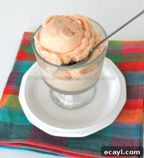 Creamy Orange Bliss 2 Creamy homemade orange ice cream in a clear glass bowl, garnished with a fresh orange slice, showcasing its vibrant color and smooth texture.