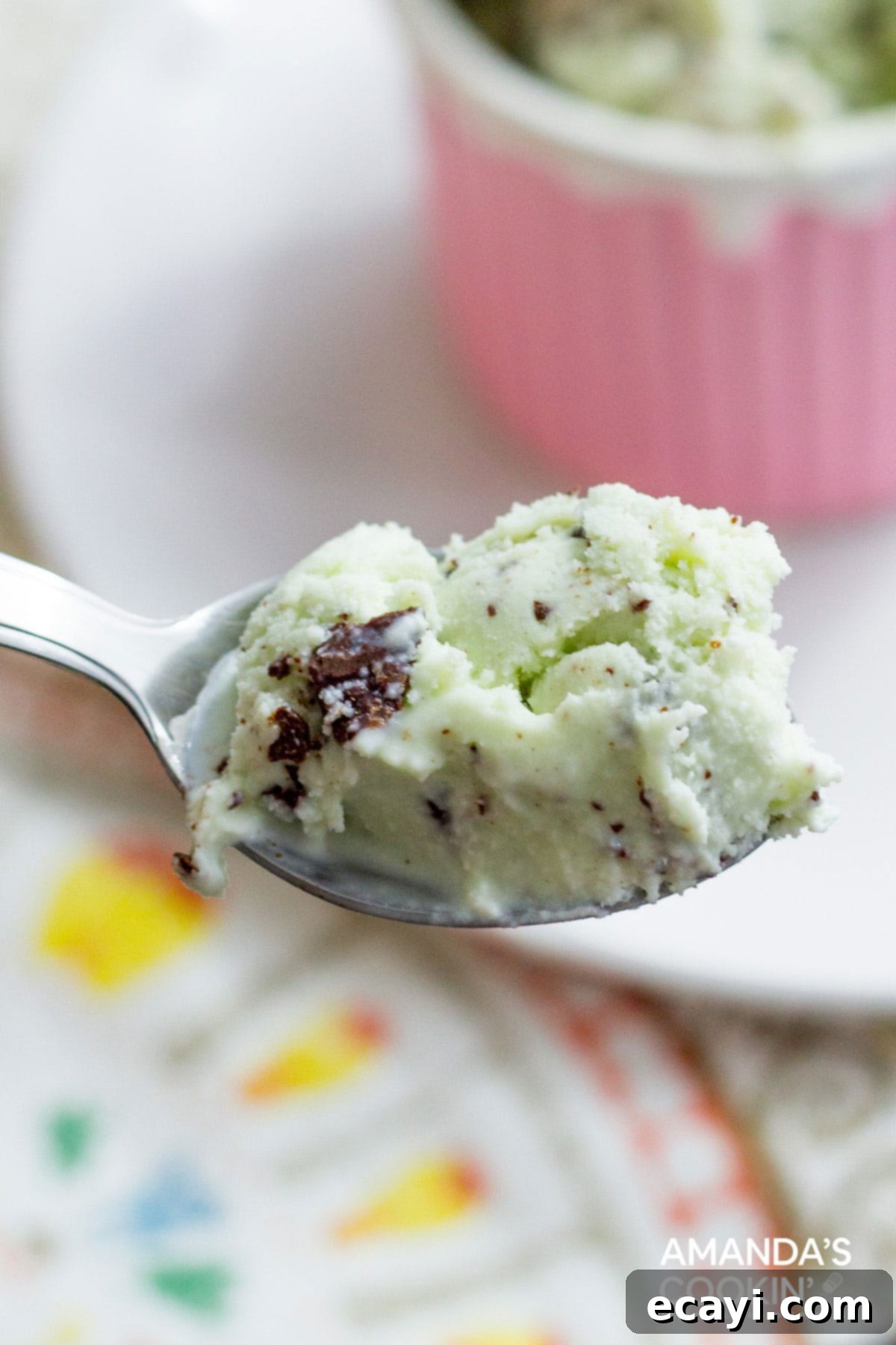 Creamy Homemade Mint Chocolate Chip Delight 4 spoonful of mint chocolate chip ice cream