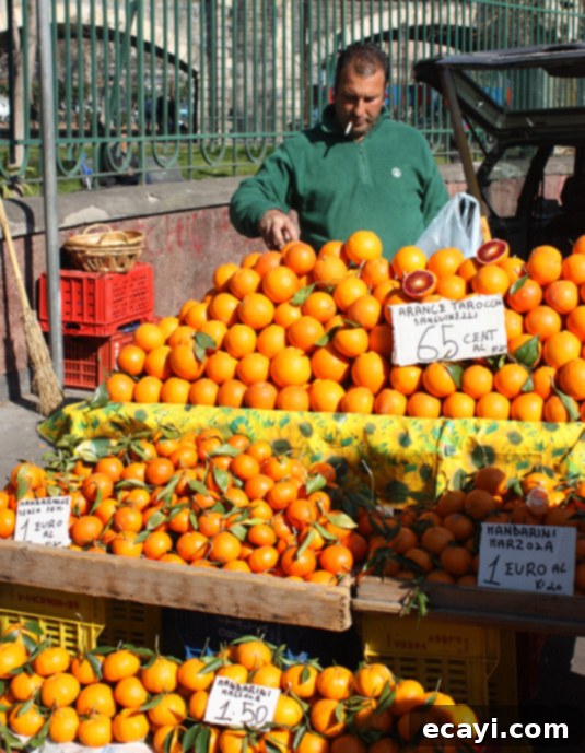 An man selling oranges along Catania's fortifications - he was literally unloading the oranges off his trunk A local vendor selling fresh oranges and mandarins directly from his trunk along Catania's historic fortifications