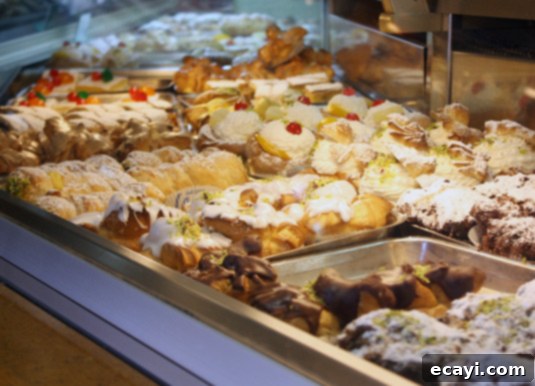 Savia's pastry and cake display, Catania, Sicily The elaborate and inviting pastry and cake display at Savia, a renowned patisserie in Catania, Sicily