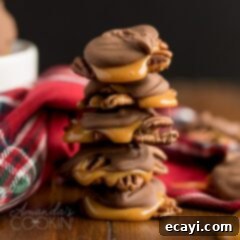 Decadent Chocolate Turtles 2 stack of homemade chocolate turtles
