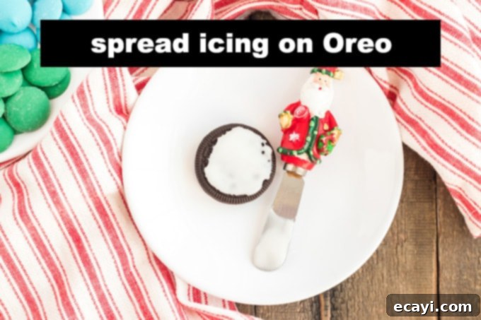Festive Strawberry Christmas Trees 3 powdered sugar glaze spread on an oreo cookie