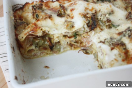 Baked Lasagna Ready to Serve A beautifully baked and golden-brown Artichoke and Prosciutto Lasagna