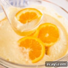 Velvet Orange Vanilla Punch 6 Ladle lifting out creamy vanilla orange punch from a bowl, showing the frothy texture