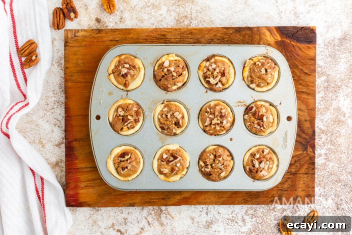 Bite-Sized Pecan Delights 12 baked pecan tassies in a mini muffin tin