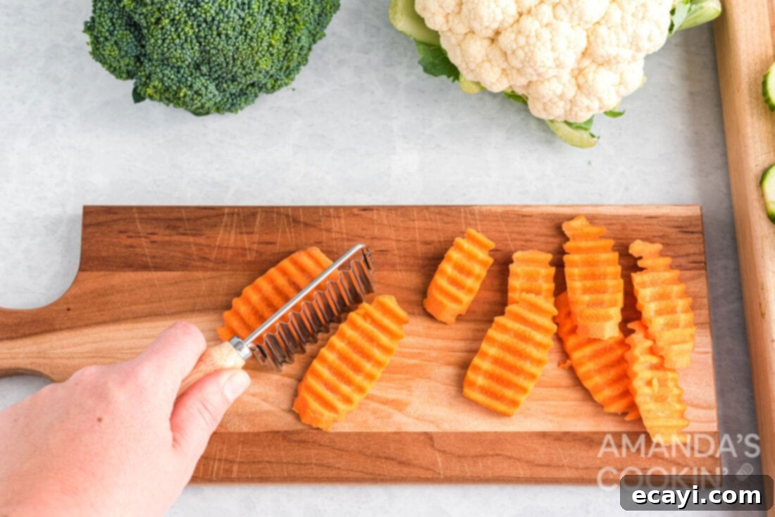 Transforming Vegetables into Edible Art 6 cutting carrots with a crinkler