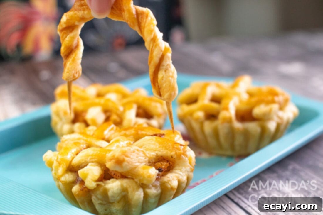 Petite Apple Pies 12 inserting basket handle on pie