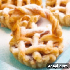 Petite Apple Pies 14 close-up of a golden brown mini apple pie with a lattice top