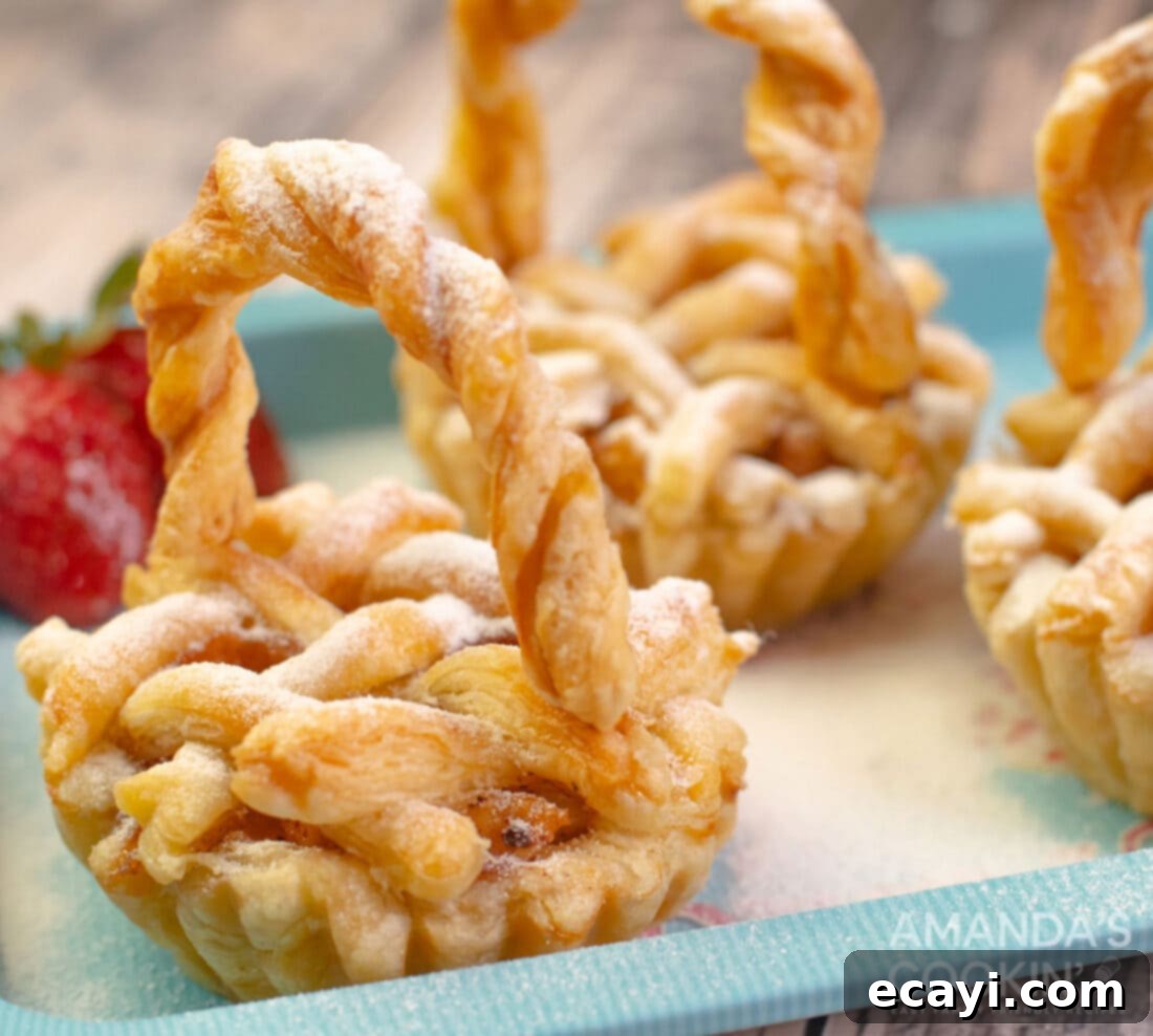 Petite Apple Pies 3 mini apples pies with pie dough basket handles