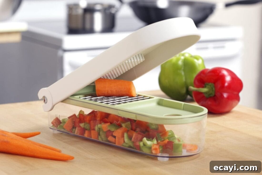 21 Kitchen Gadgets You'll Reach For Daily 13 A Vidalia ChopWizard is shown in action, efficiently chopping carrots into uniform pieces.