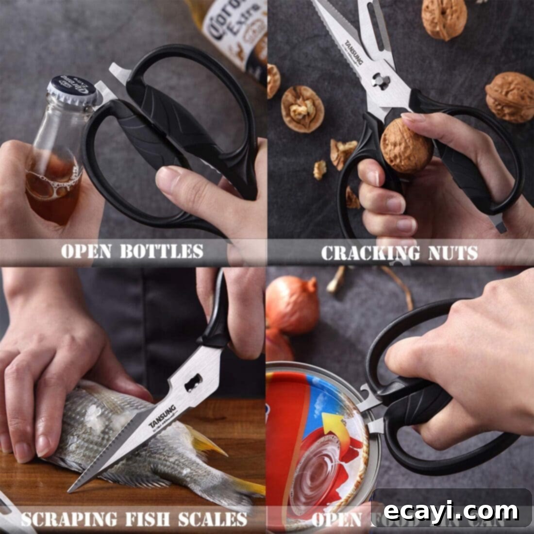 21 Kitchen Gadgets You'll Reach For Daily 4 A pair of kitchen shears is shown in action, cutting through fresh herbs and demonstrating its utility for various kitchen tasks.