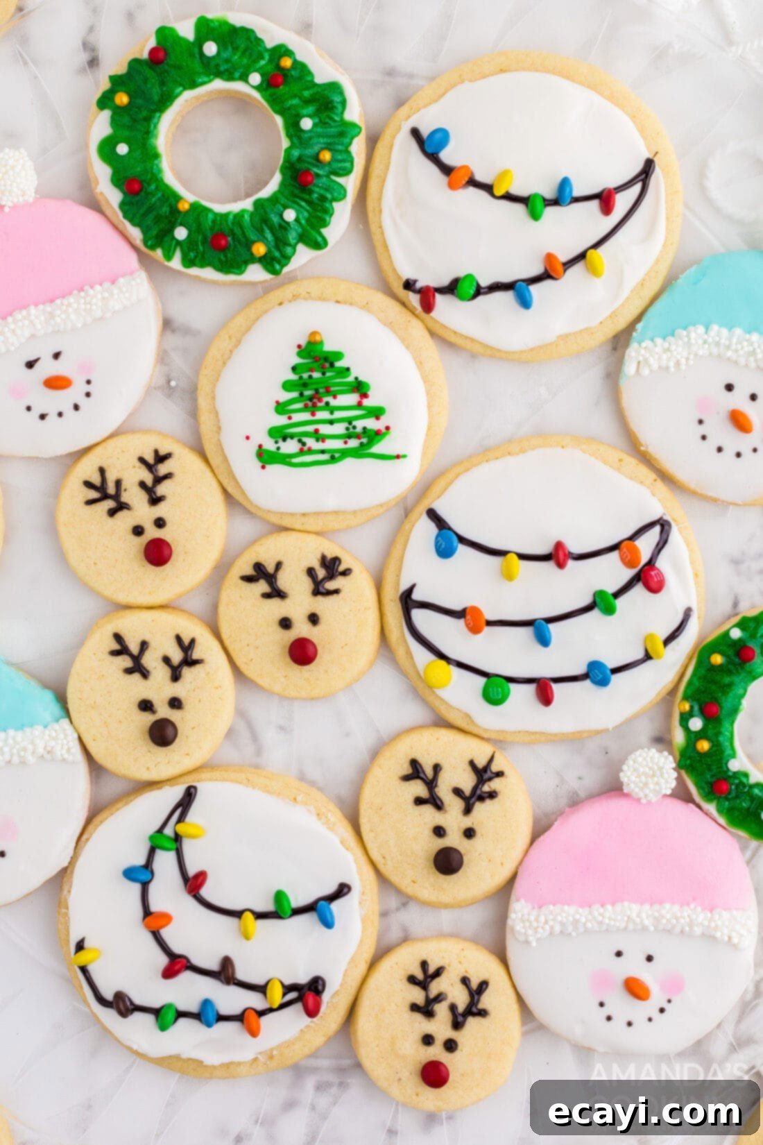 Sweet & Simple Decorated Cookies 2 A variety of beautifully decorated sugar cookies, showcasing different holiday designs.