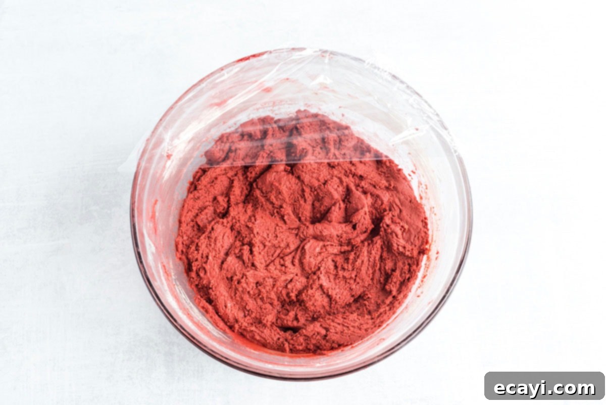 Velvet Crimson Crinkles 10 bowl of cookie dough covered with plastic