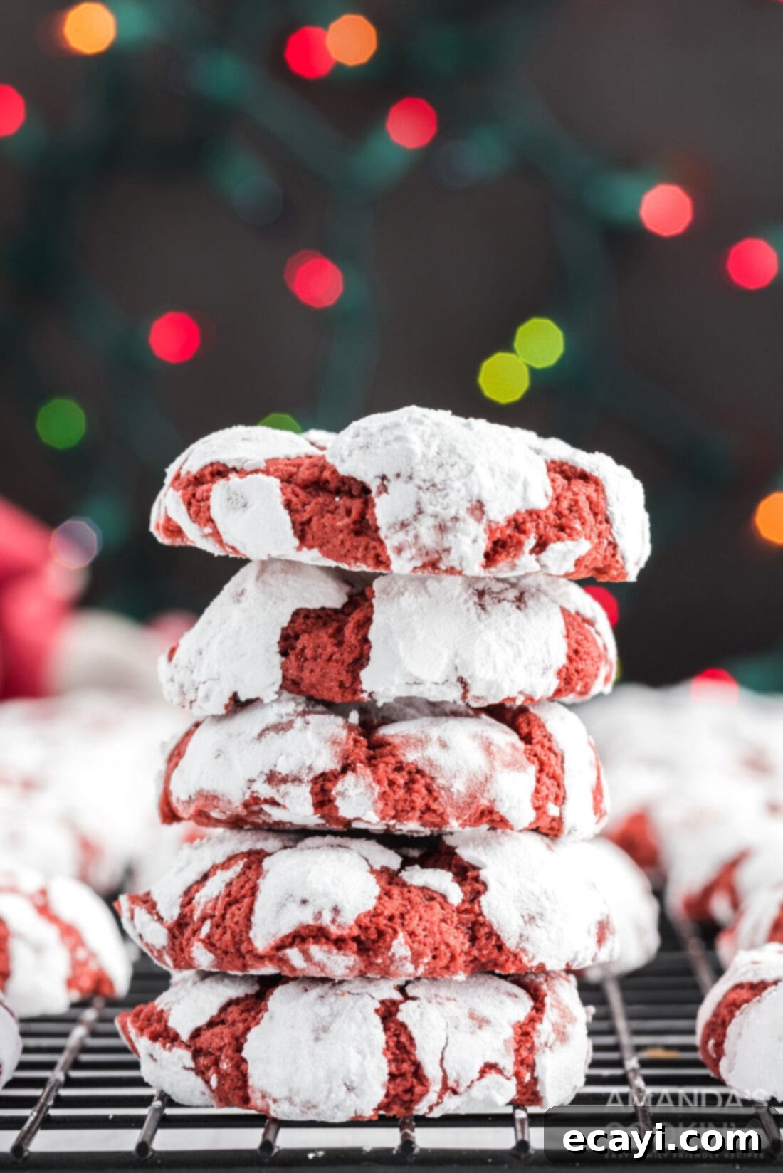 Velvet Crimson Crinkles 3 stack of red velvet cookies