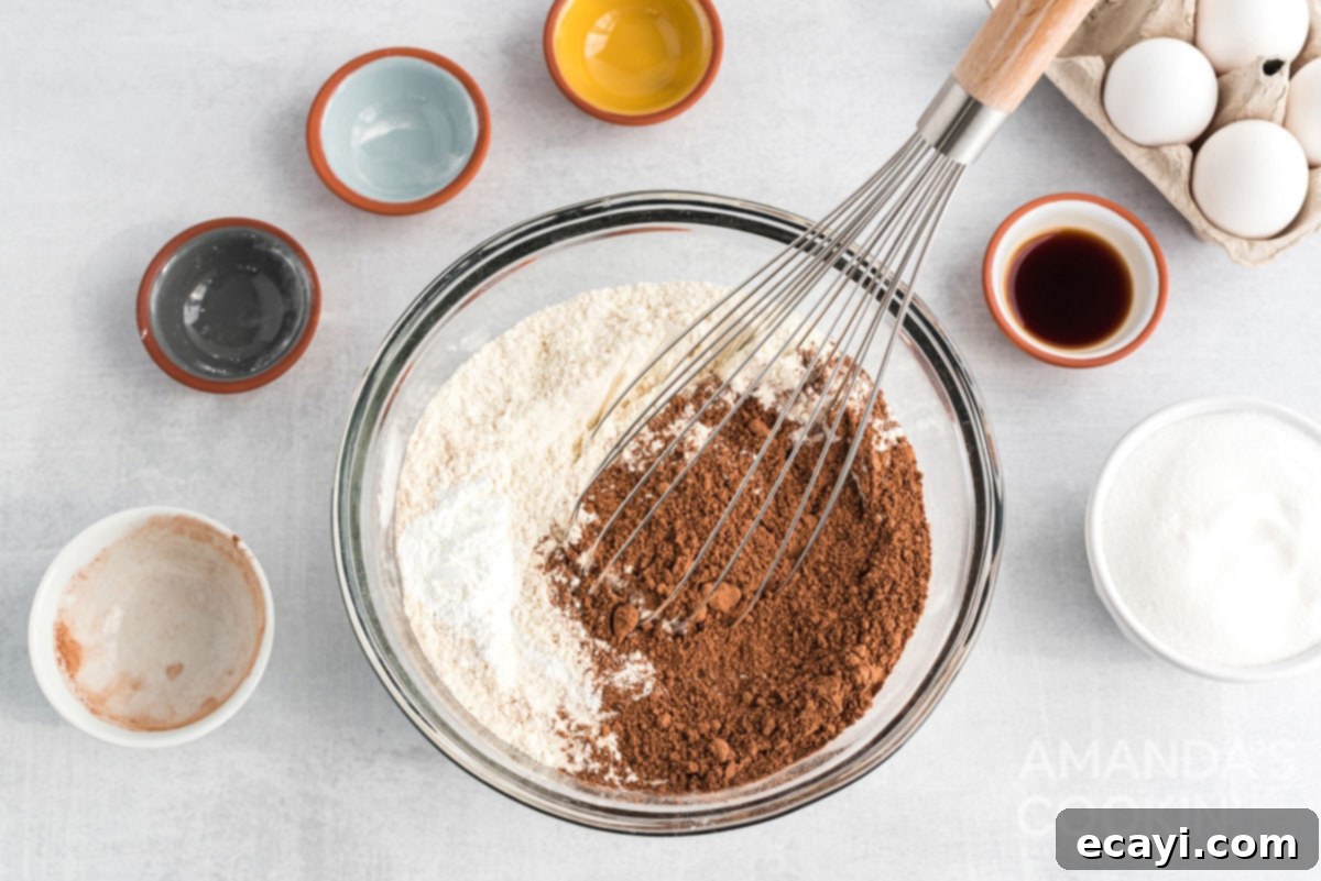 Velvet Crimson Crinkles 5 whisking cocoa and flour