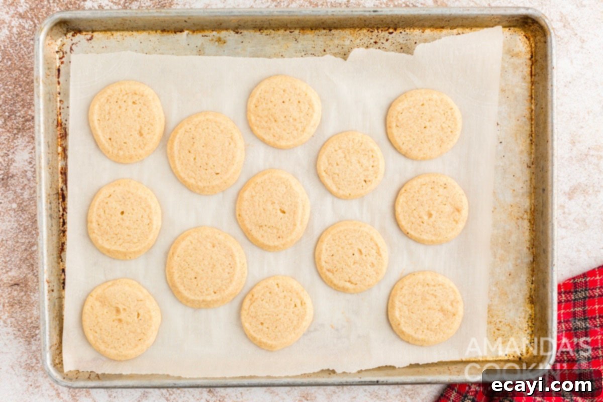 Velvet Eggnog Cookies 10 Freshly baked eggnog cookies resting on a baking sheet to cool slightly