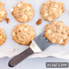 Soft-Baked Banana Cookies 14 banana cookies and a spatula