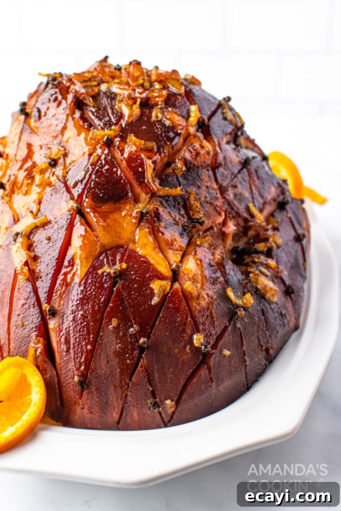 Zesty Orange Bourbon Glazed Ham 2 glazed ham with cloves