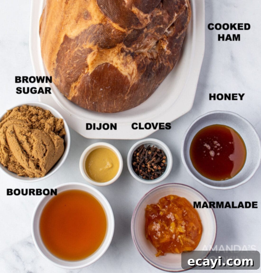 Zesty Orange Bourbon Glazed Ham 4 LABELED INGREDIENTS FOR GLAZED HAM