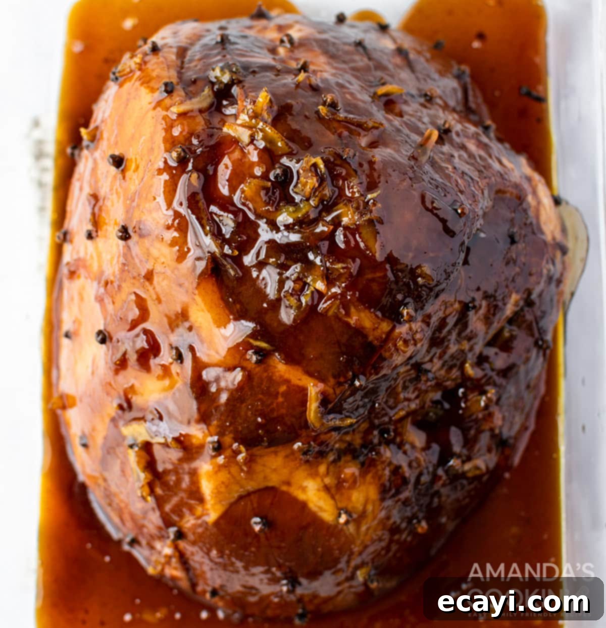Zesty Orange Bourbon Glazed Ham 7 ham in pan