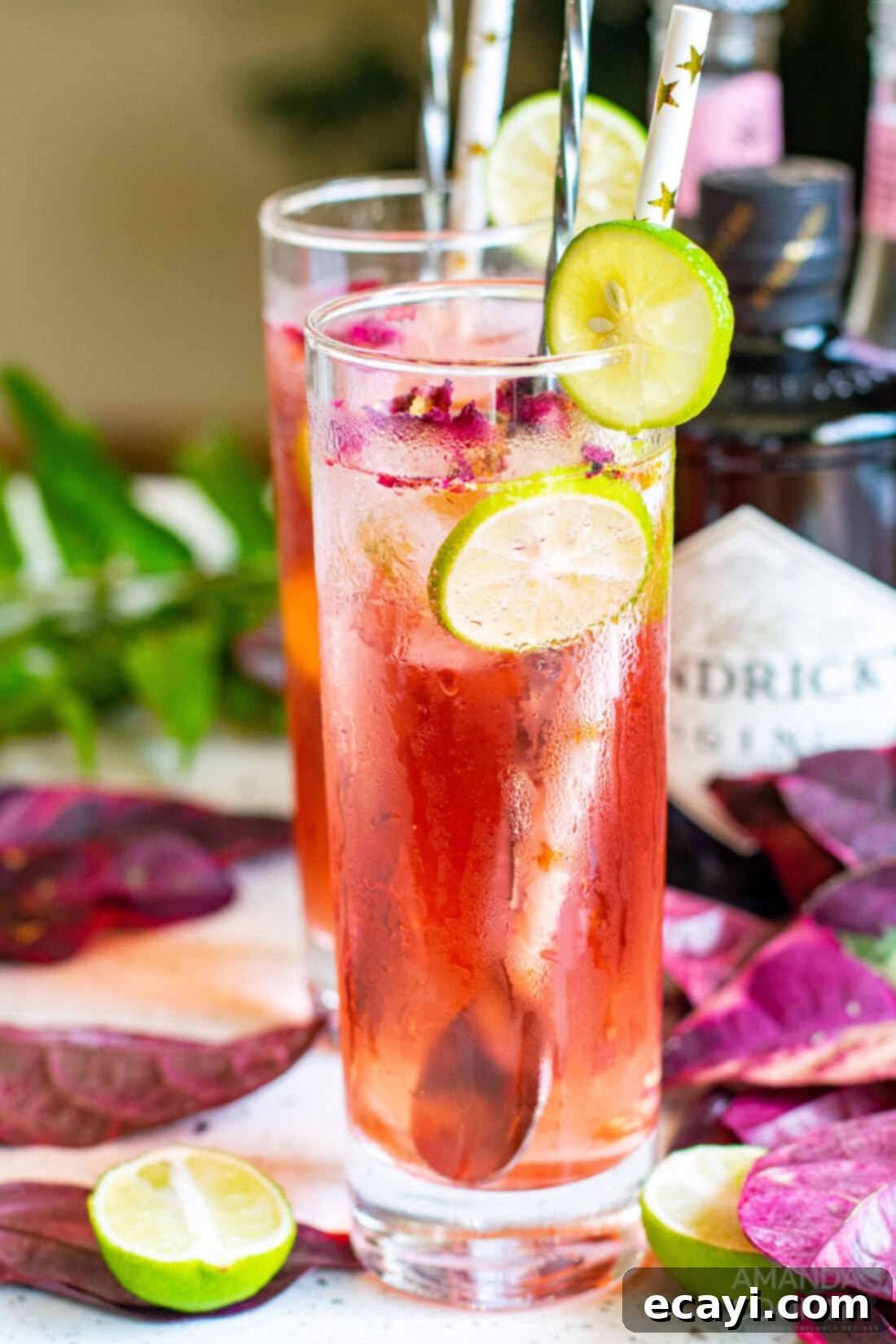 Blush Gin & Tonic 4 Pink Gin & Tonic with lime wedge and paper straw