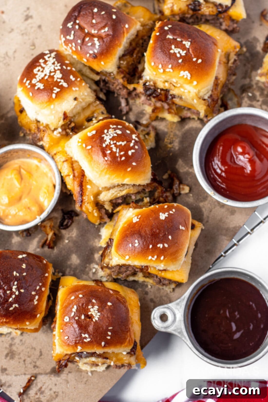 Bite-Sized Cheeseburger Bliss 3 overhead view of cheeseburger sliders