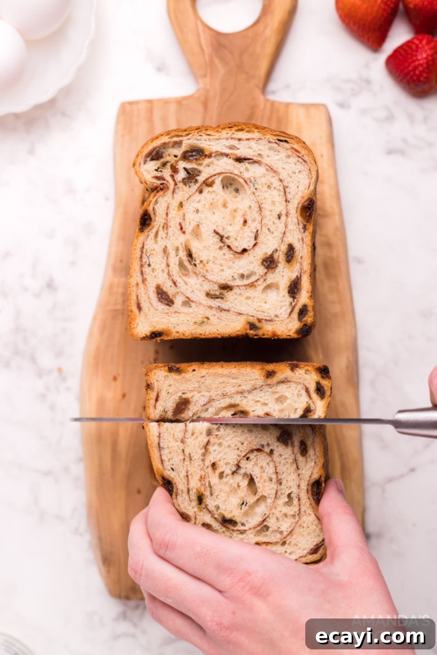 Crispy Air Fryer French Toast Bites 5 cutting bread into slices