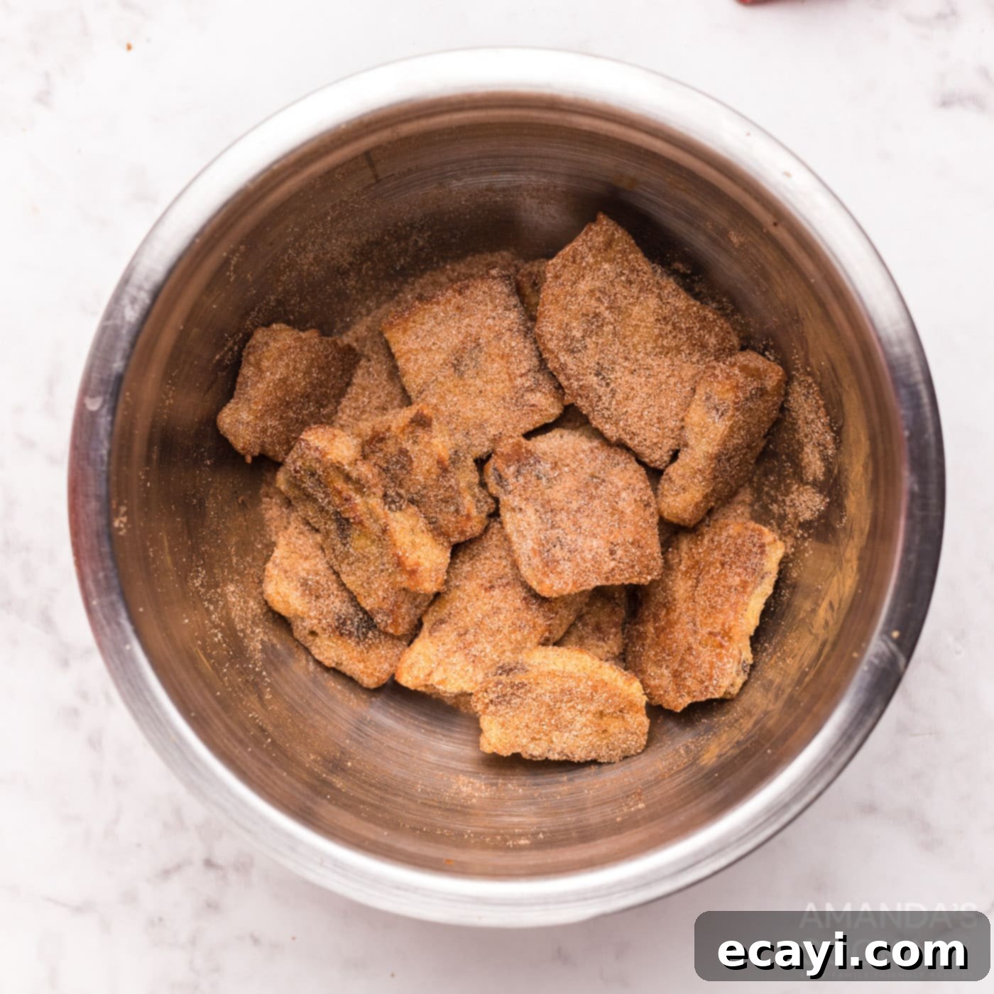 Crispy Air Fryer French Toast Bites 10 french toast squares coated in cinnamon sugar