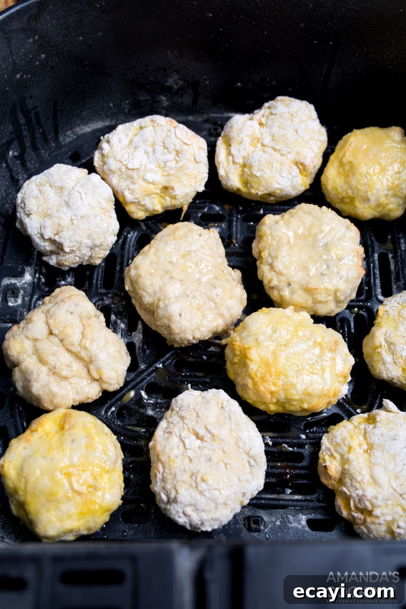 Golden Crunch Air Fryer Nuggets 8 uncooked air fryer chicken nuggets in air fryer basket