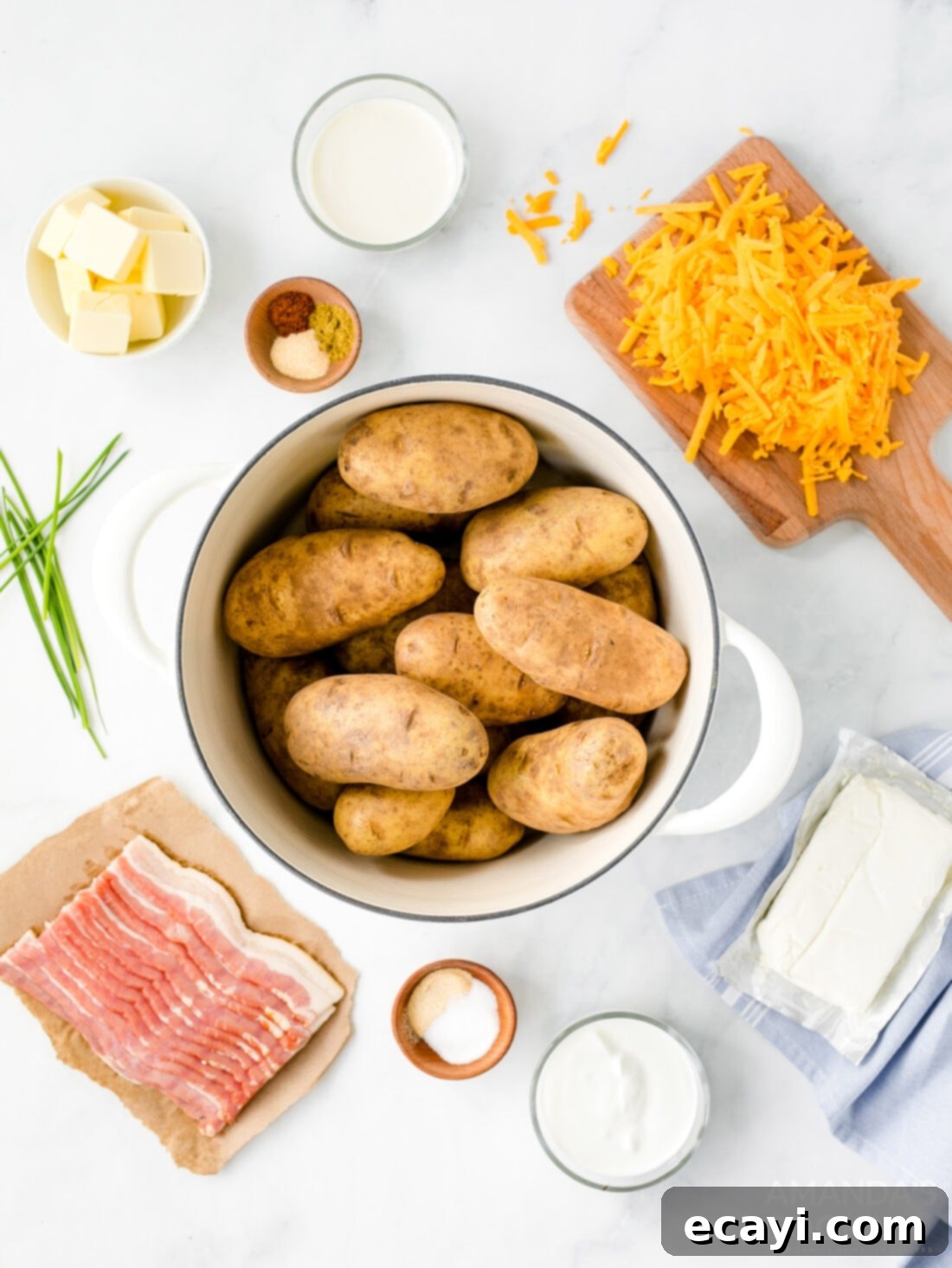 Ultimate Loaded Potato Bake 4 ingredients needed for loaded mashed potato casserole