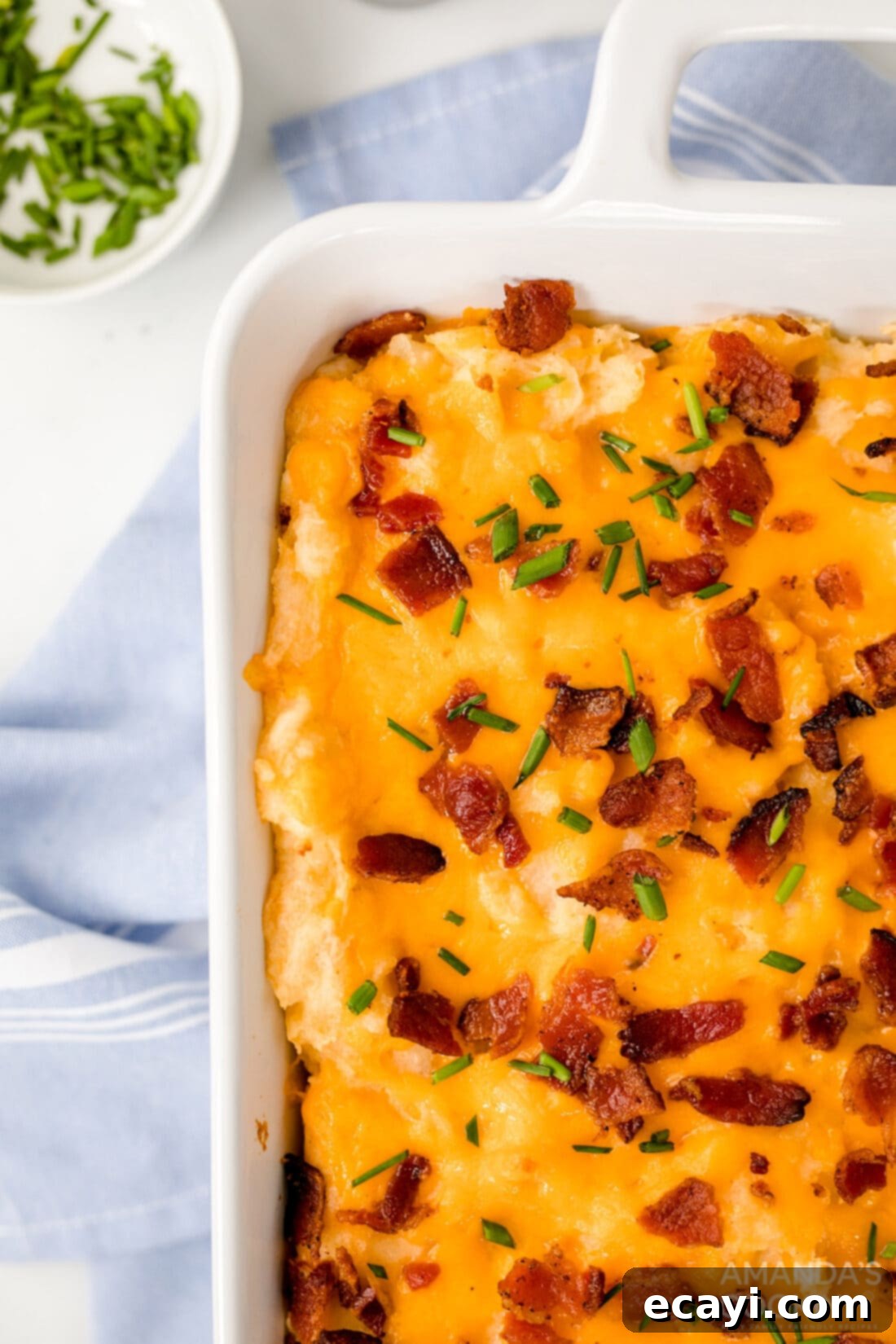 Ultimate Loaded Potato Bake 5 close up of loaded mashed potato casserole