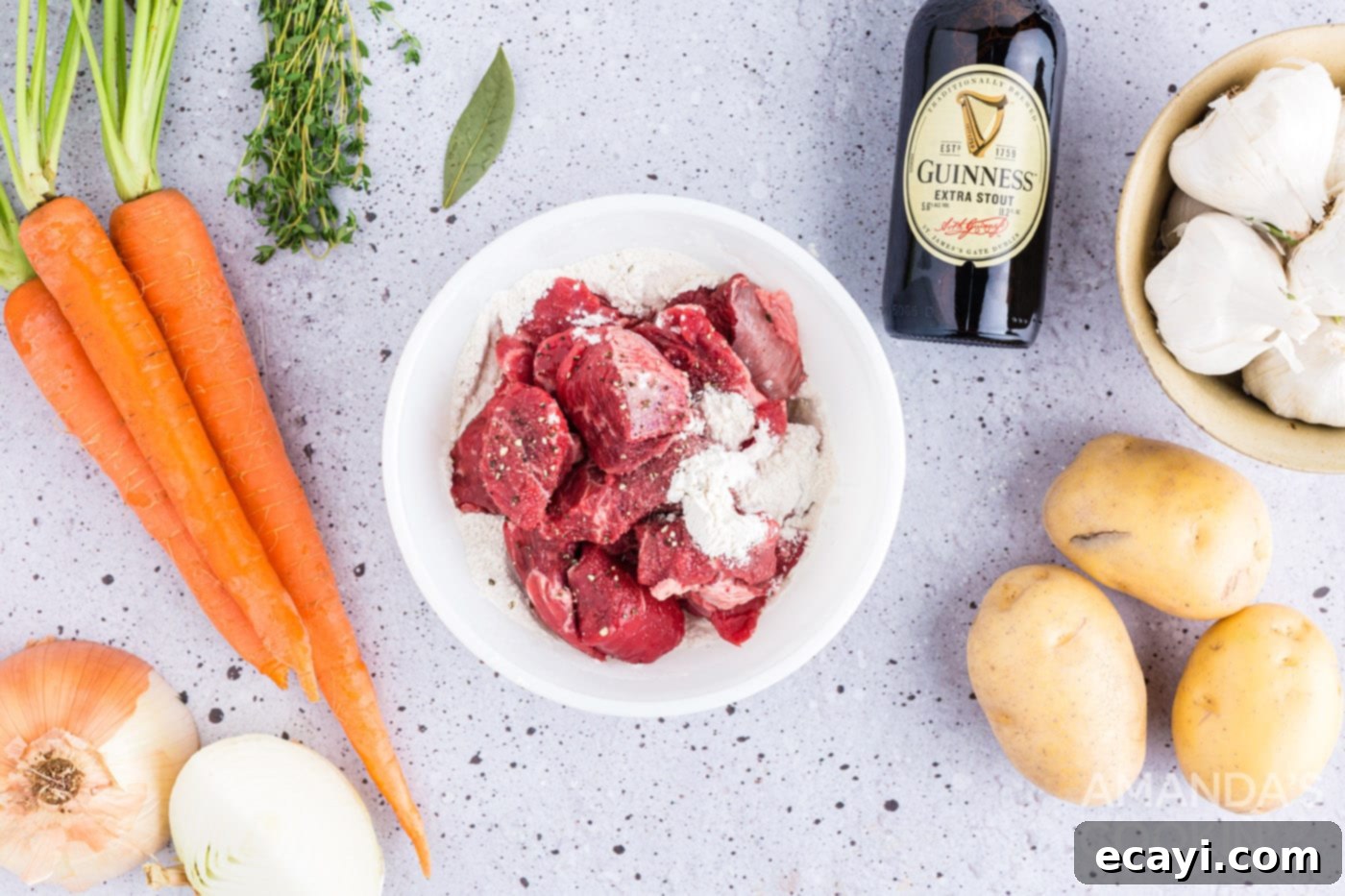 Hearty Irish Stew 5 combine meat and seasonings in bowl
