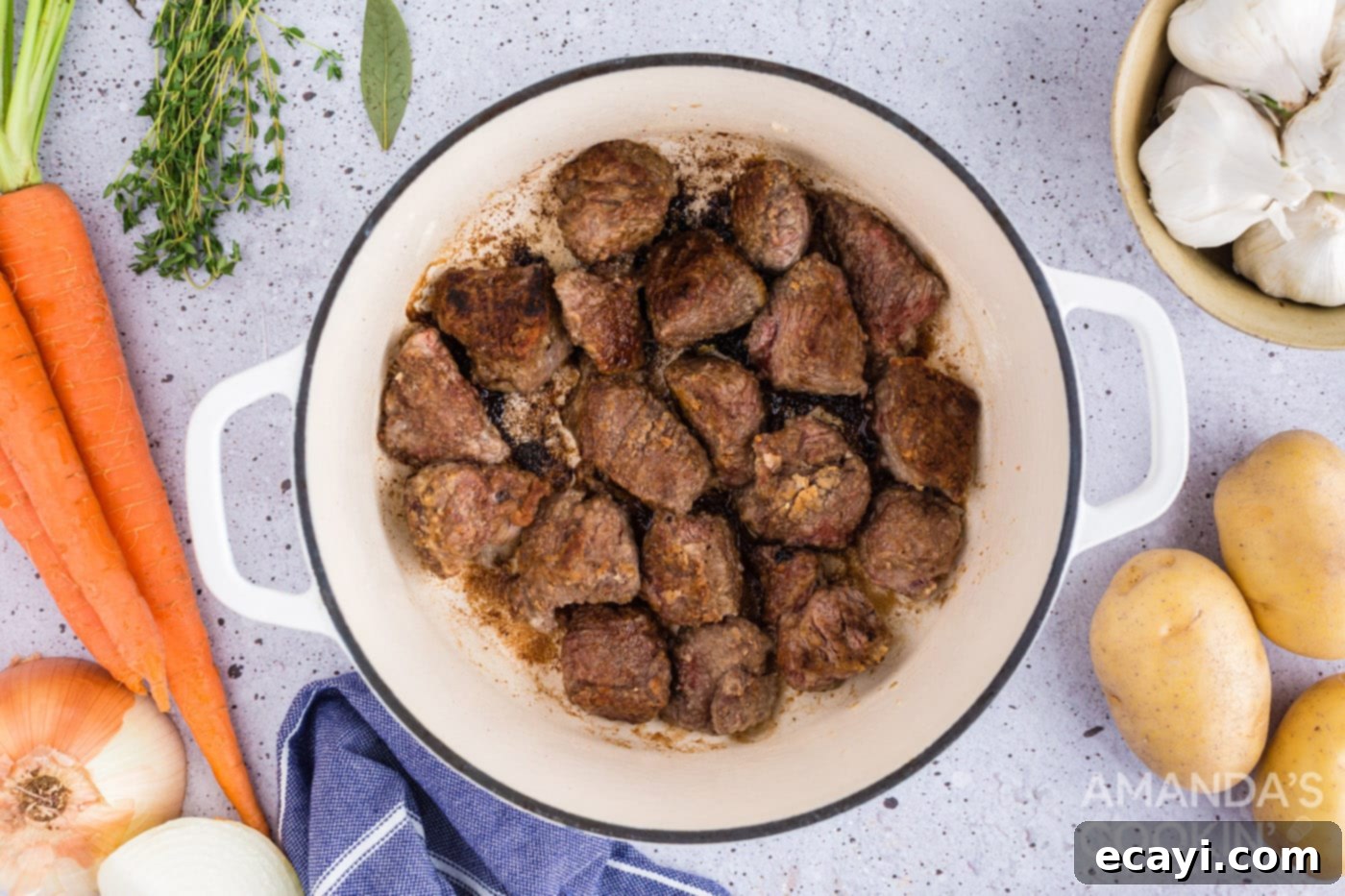 Hearty Irish Stew 7 browned meat in pan