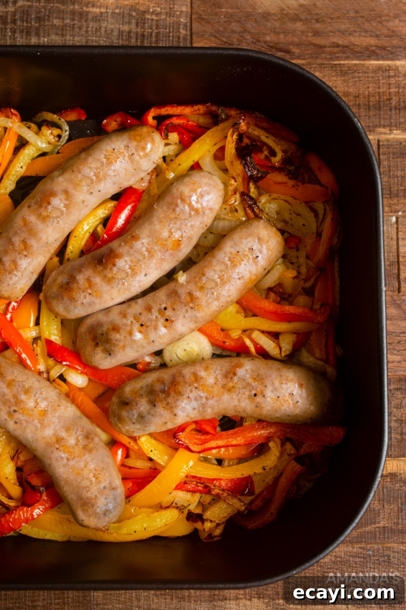 Crispy Air Fryer Italian Sausage and Peppers 7 cooked sausage in air fryer basket