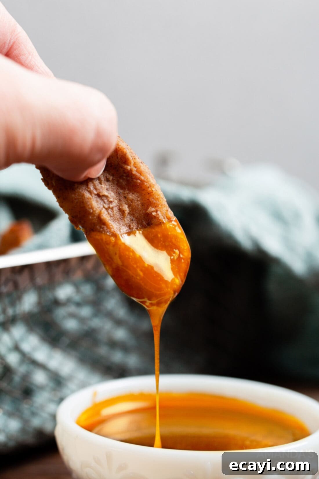 Crispy Cinnamon Air Fryer Apple Fries 2 air fryer dipped in caramel