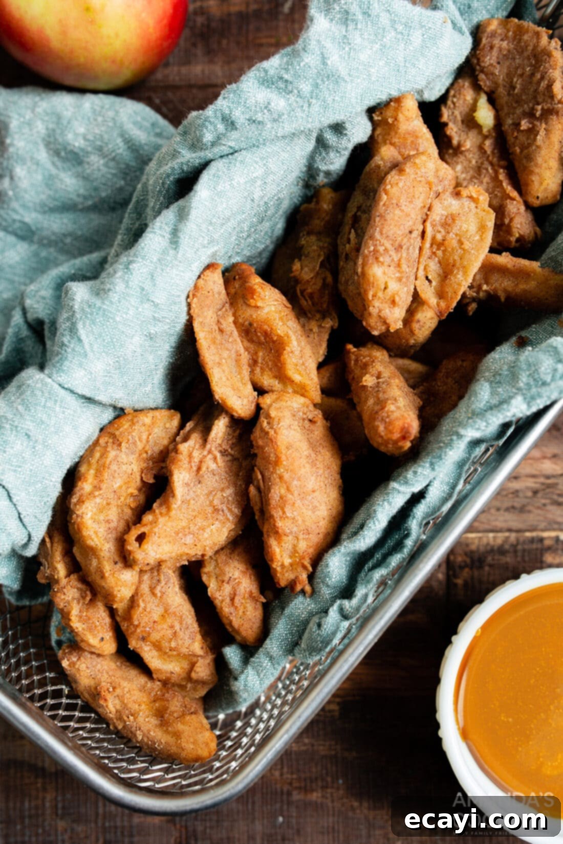 Crispy Cinnamon Air Fryer Apple Fries 3 air fryer apple fries in basket