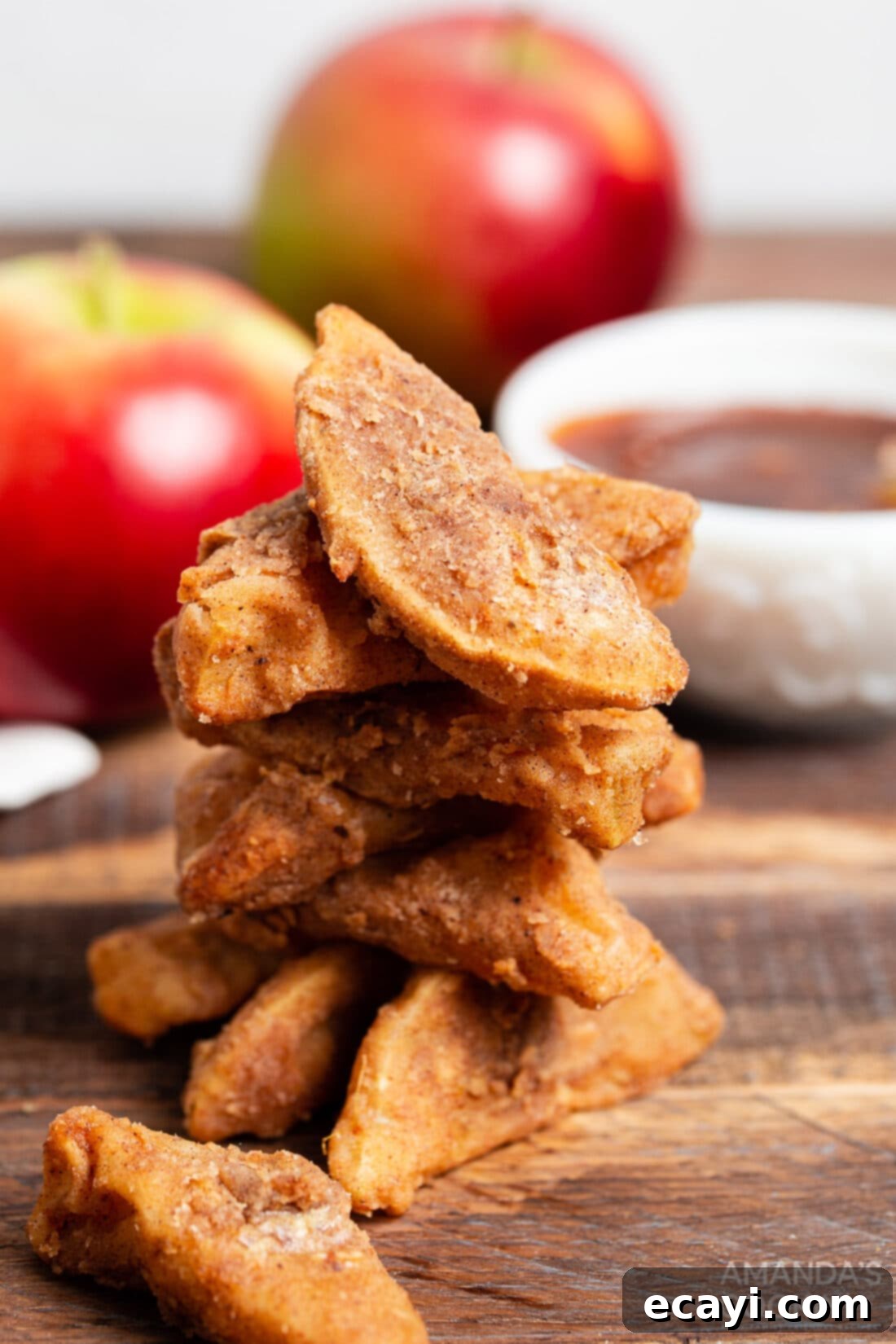 Crispy Cinnamon Air Fryer Apple Fries 5 pile of Air Fryer Apple Fries
