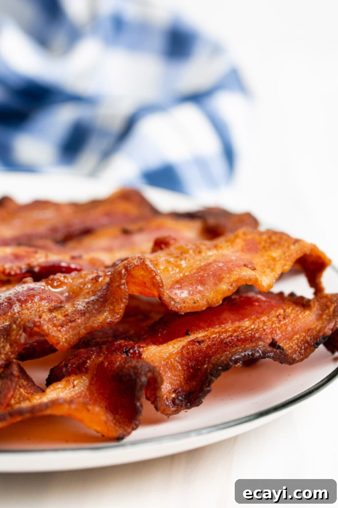 Effortless Crispy Air Fryer Bacon 6 bacon on a plate