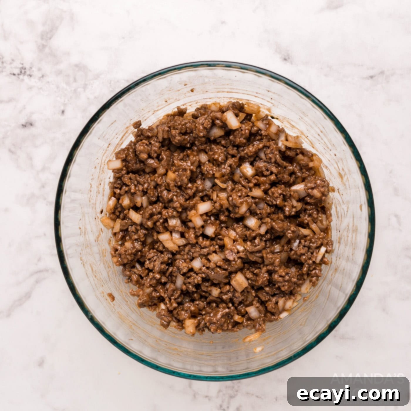 Savory Cornbread Sloppy Joe Bites 9 Sloppy joe meat mixture in a bowl, fully combined and seasoned