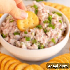Classic Deli Ham Salad 13 dipping cracker in a bowl of ham salad