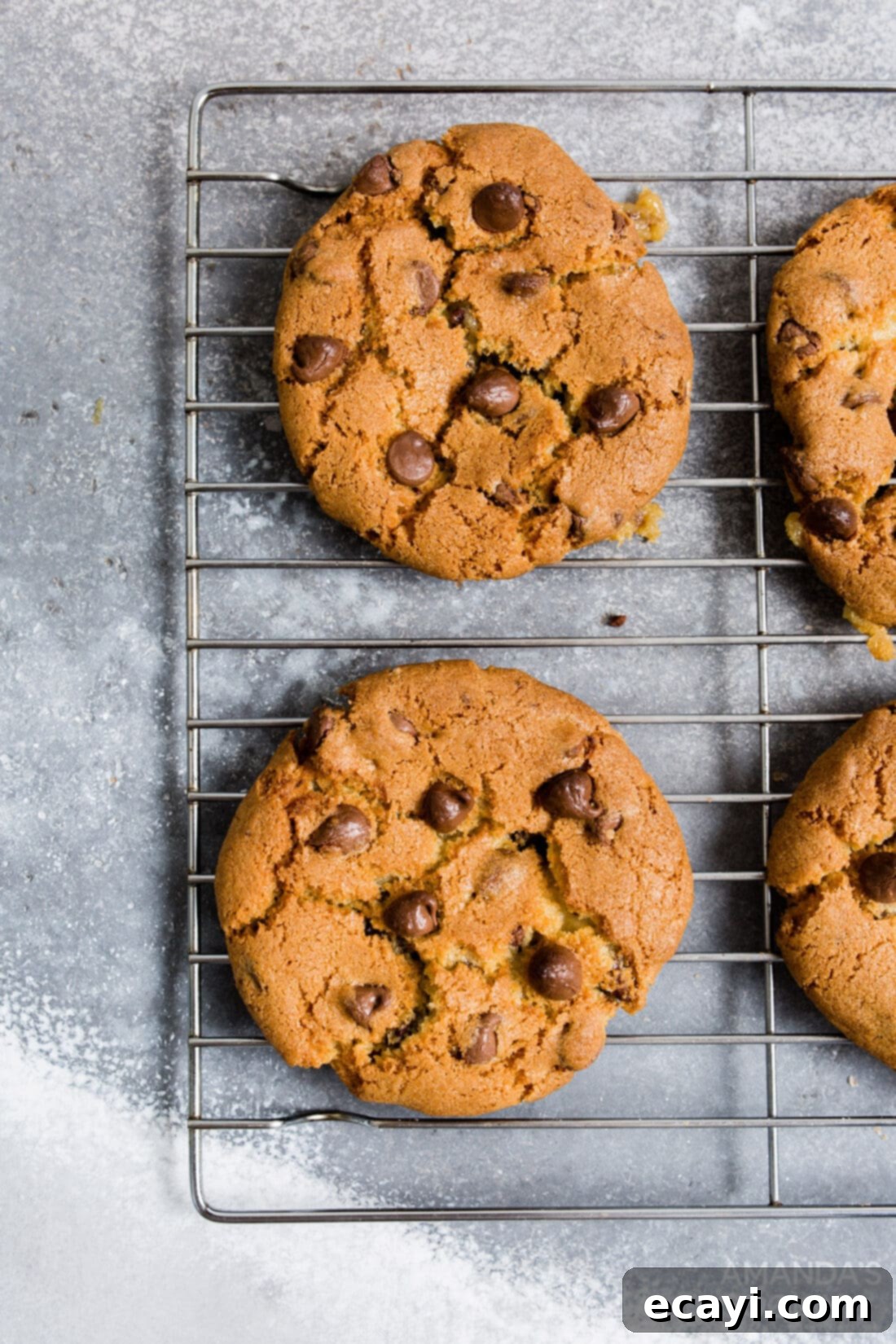 Your Air Fryer's Best Chocolate Chip Cookies 2 Freshly baked air fryer chocolate chip cookies cooling on a wire rack
