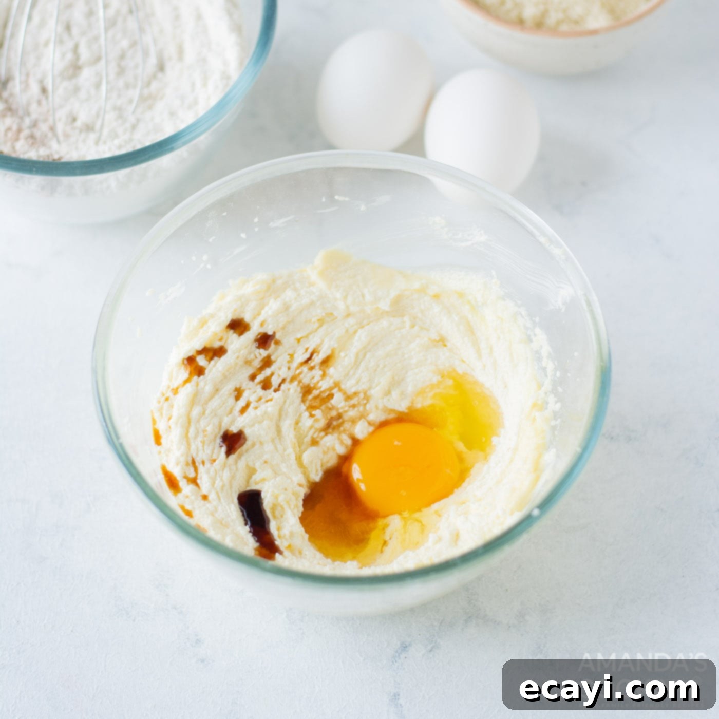 Linzer Jam Delights 5 egg and vanilla in butter and sugar mixture