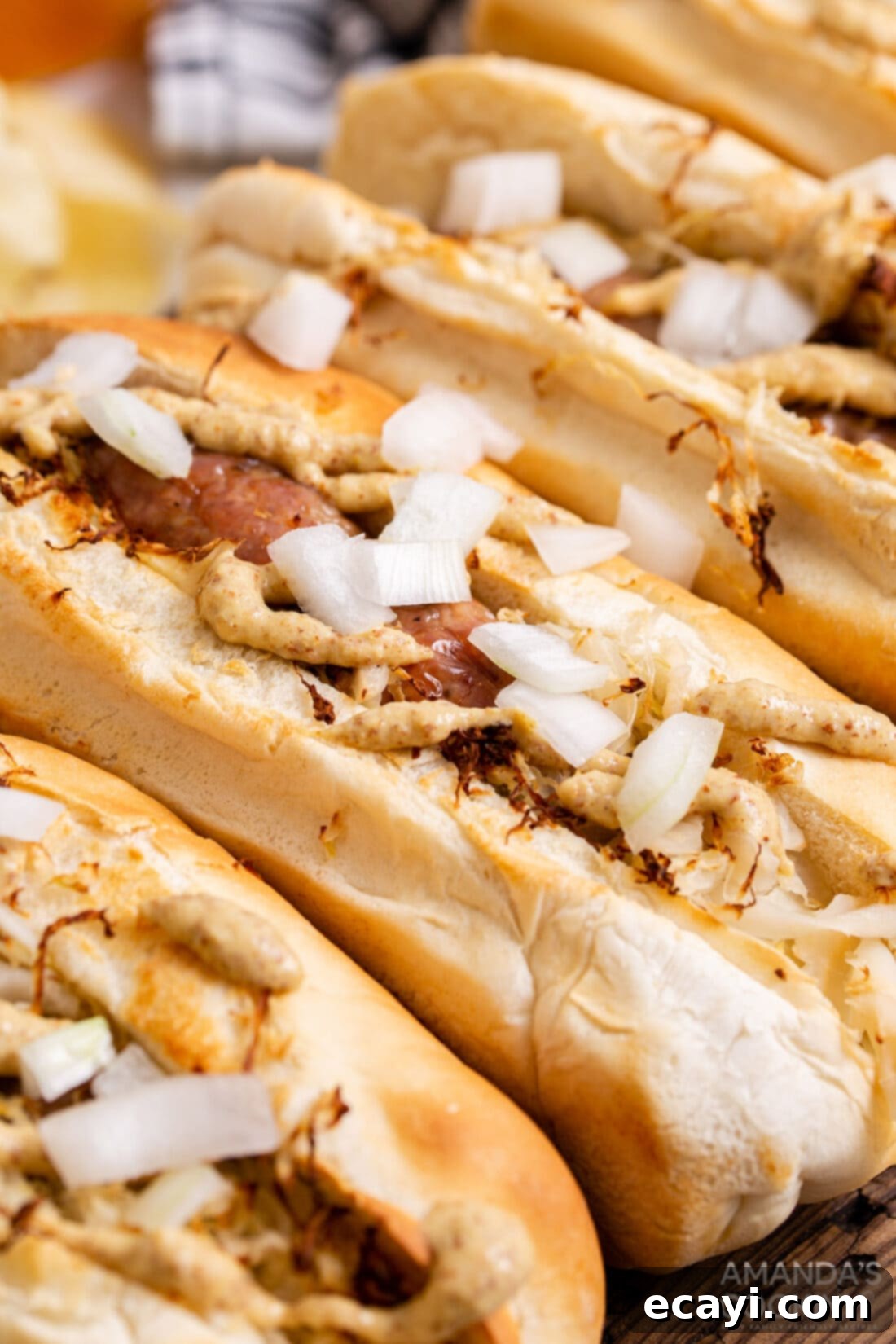 Crispy Air Fryer Bratwurst 3 air fryer bratwurst with kraut and onions