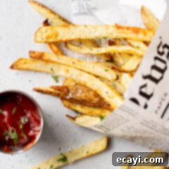 Perfectly Crispy Air Fryer Fries 10 Crispy air fryer french fries served with ketchup