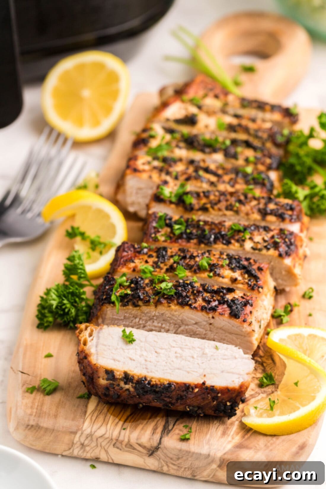 Air Fryer Pork Tenderloin Perfection 2 sliced Air Fryer Pork Tenderloin