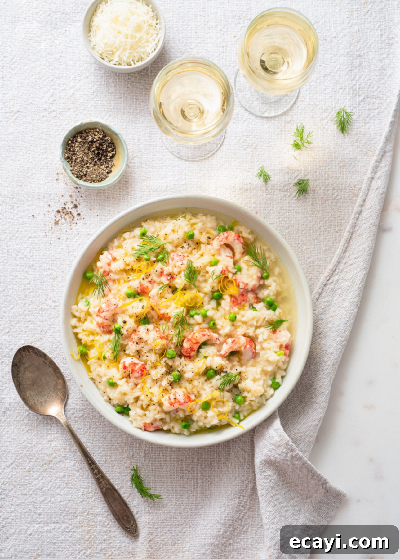 Succulent Shrimp and Sweet Pea Risotto 8 Close-up of freshly prepared Shrimp and Pea Risotto in a serving bowl