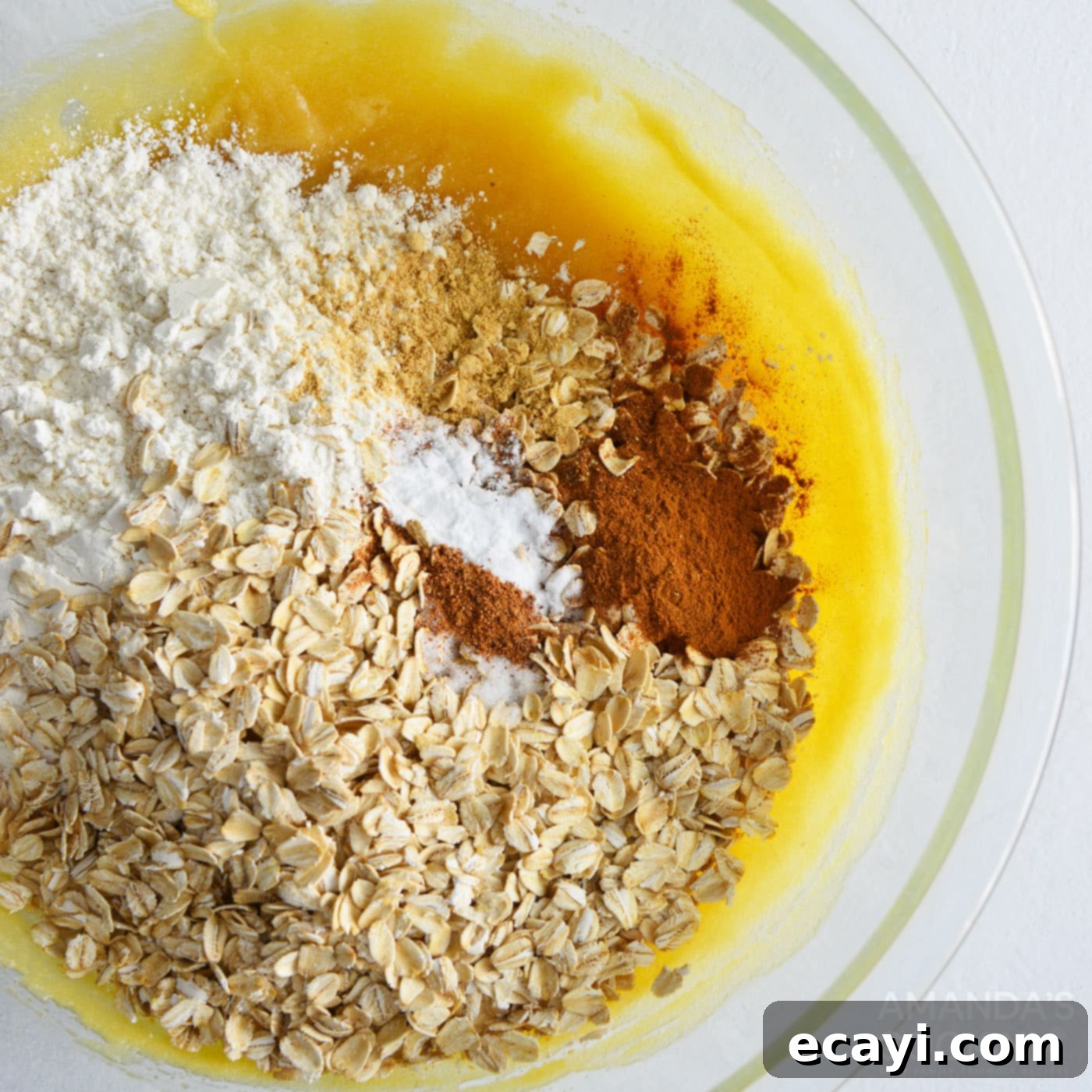 Decadent Carrot Cake Cookie Sandwiches 6 oats, flour, and spices added to mixing bowl