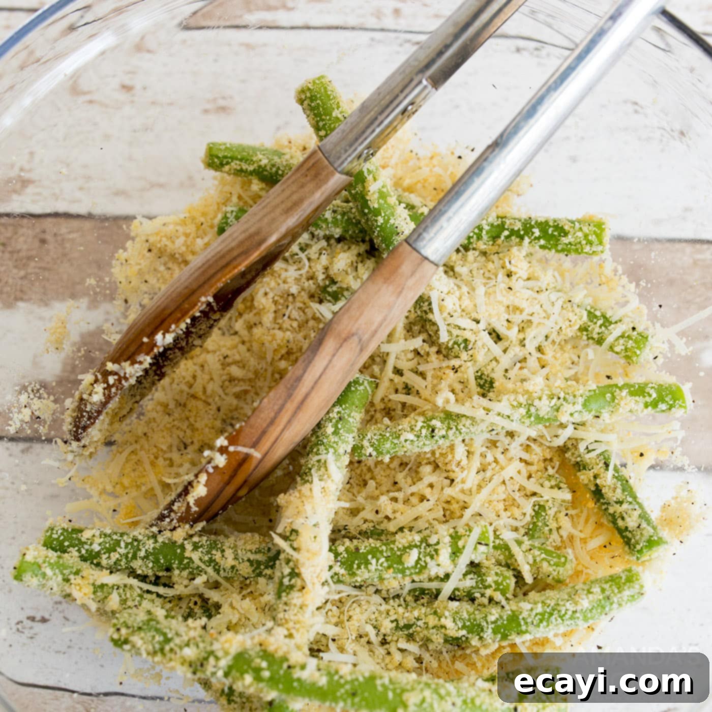 Crispy Air-Fried Green Bean Sticks 6 tossing green beans with almond flour, parmesan, egg, and seasonings