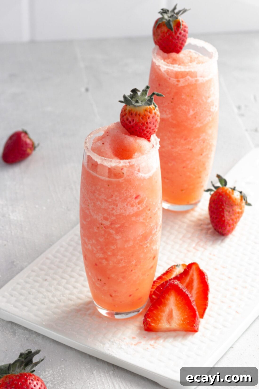 Strawberry Salty Freeze 8 Close-up of a garnished Frozen Strawberry Salty Dog Cocktail