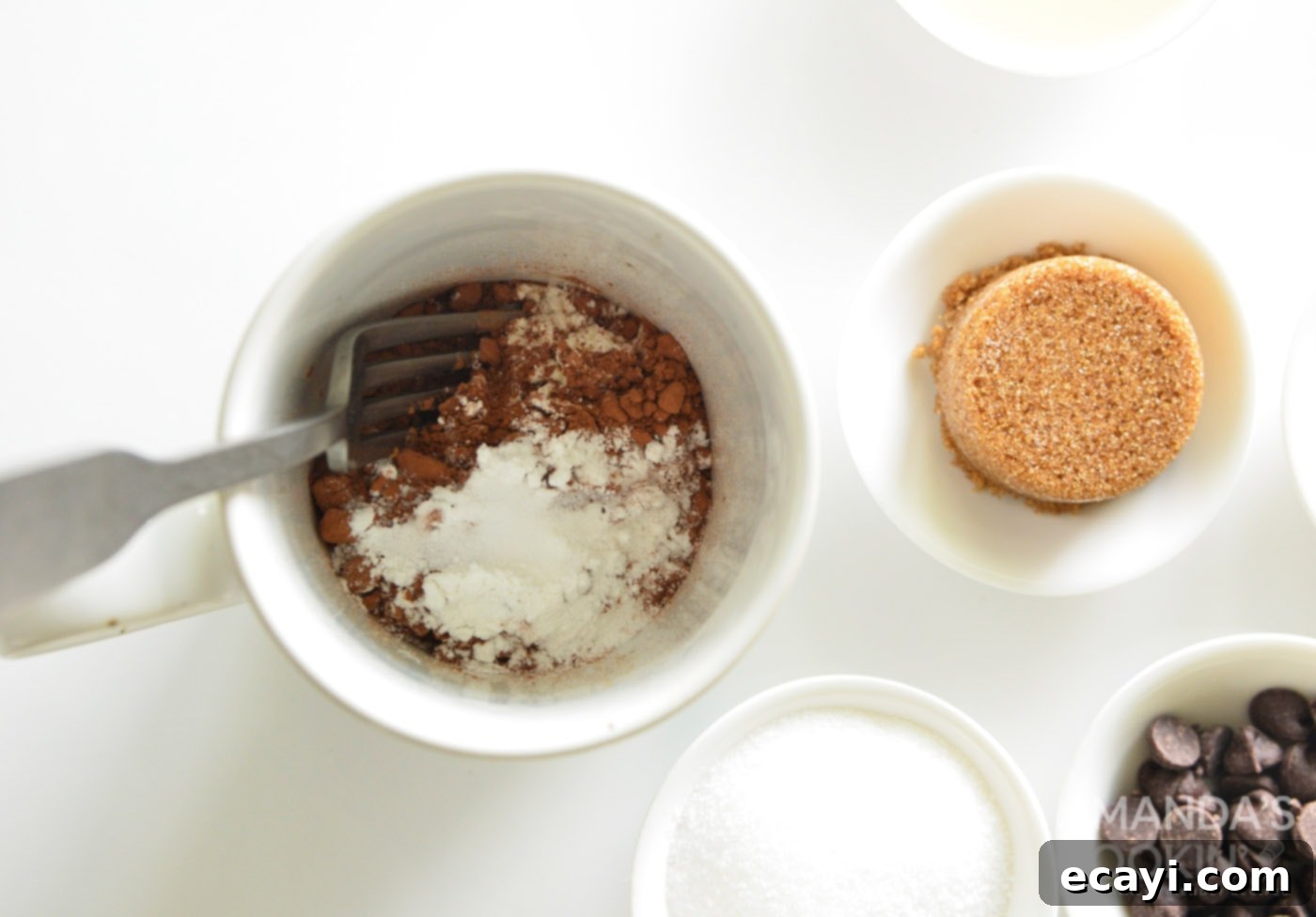 One-Minute Chocolate Cake 5 dry ingredients in mug
